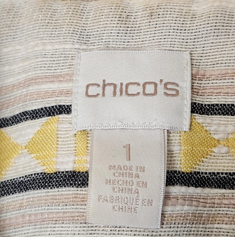 CHICO'S Aztec Southwest Jacquard Moto Western Yellow Black Striped Jacket Sz. M